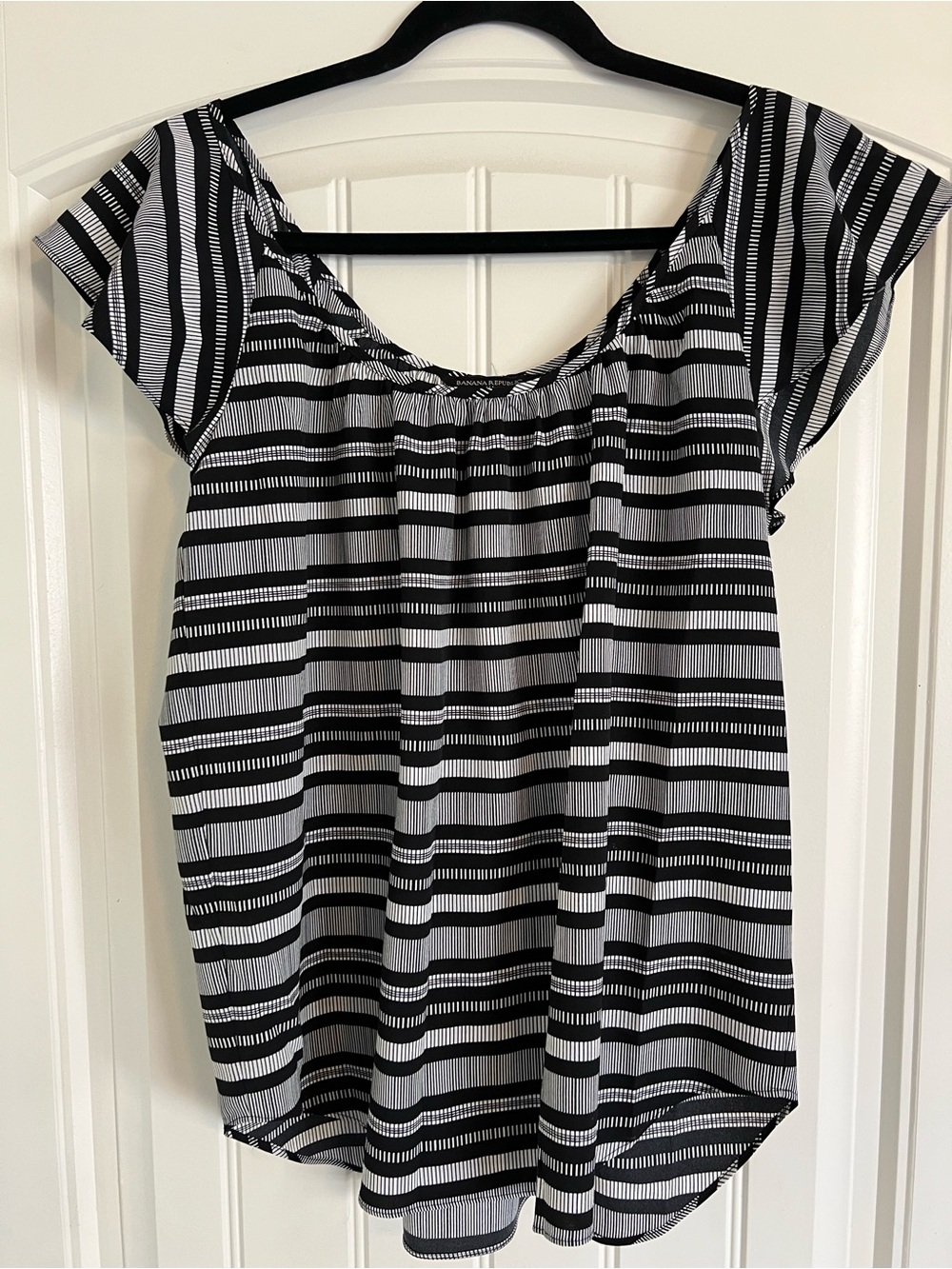 Banana Republic Black and White Striped Short Sleeve Blouse